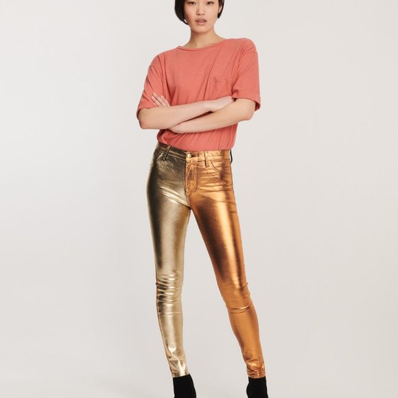 J Brand x Halpern High-Rise Maria Jeans in Gold Dust Multi-Foil - Picture 1 of 10
